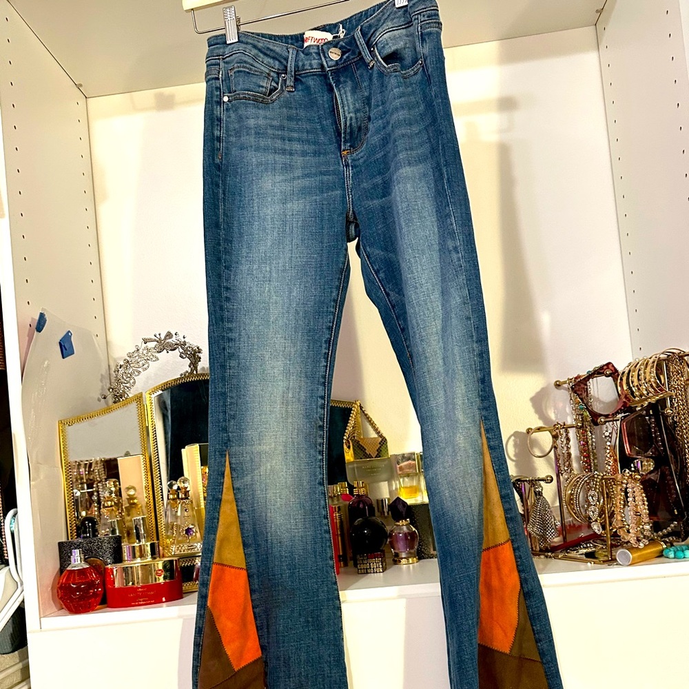 FREE PEOPLE suede, embellished, bellbottoms, limited edition, brand new